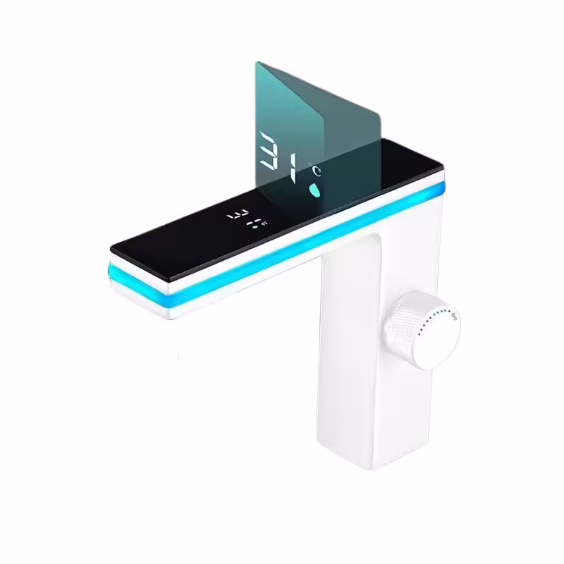 white digital faucet