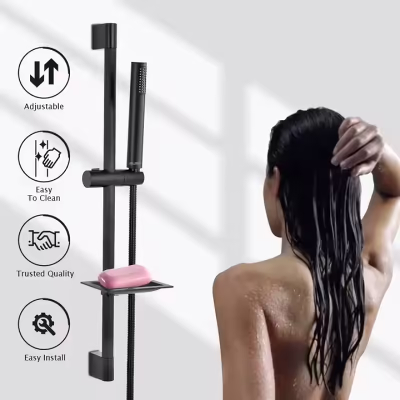 Slim Matte Black Sliding Bar Shower Set with high pressure handshower