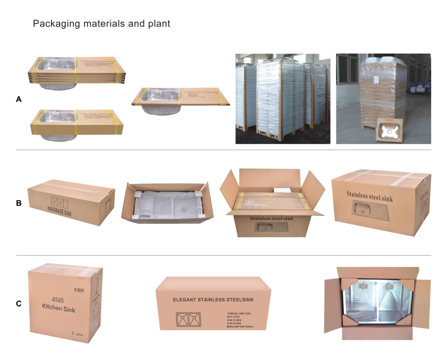 Packing of waterfall kitchen sink